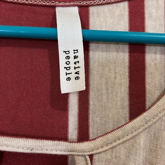 Native People short sleeved, cranberry and gray striped dress. Size Small. - Picture 2 of 8